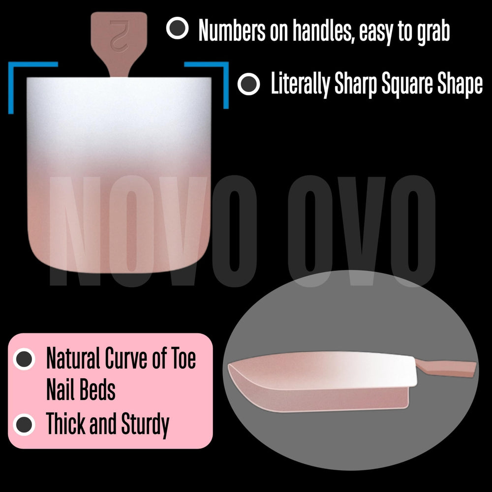 NOVO OVO pre-designed ombre toe tips with matte surface for easy nail art.