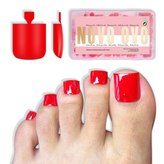 NOVO OVO Red Toe Nail Tips Square in vibrant red for quick at-home pedicure