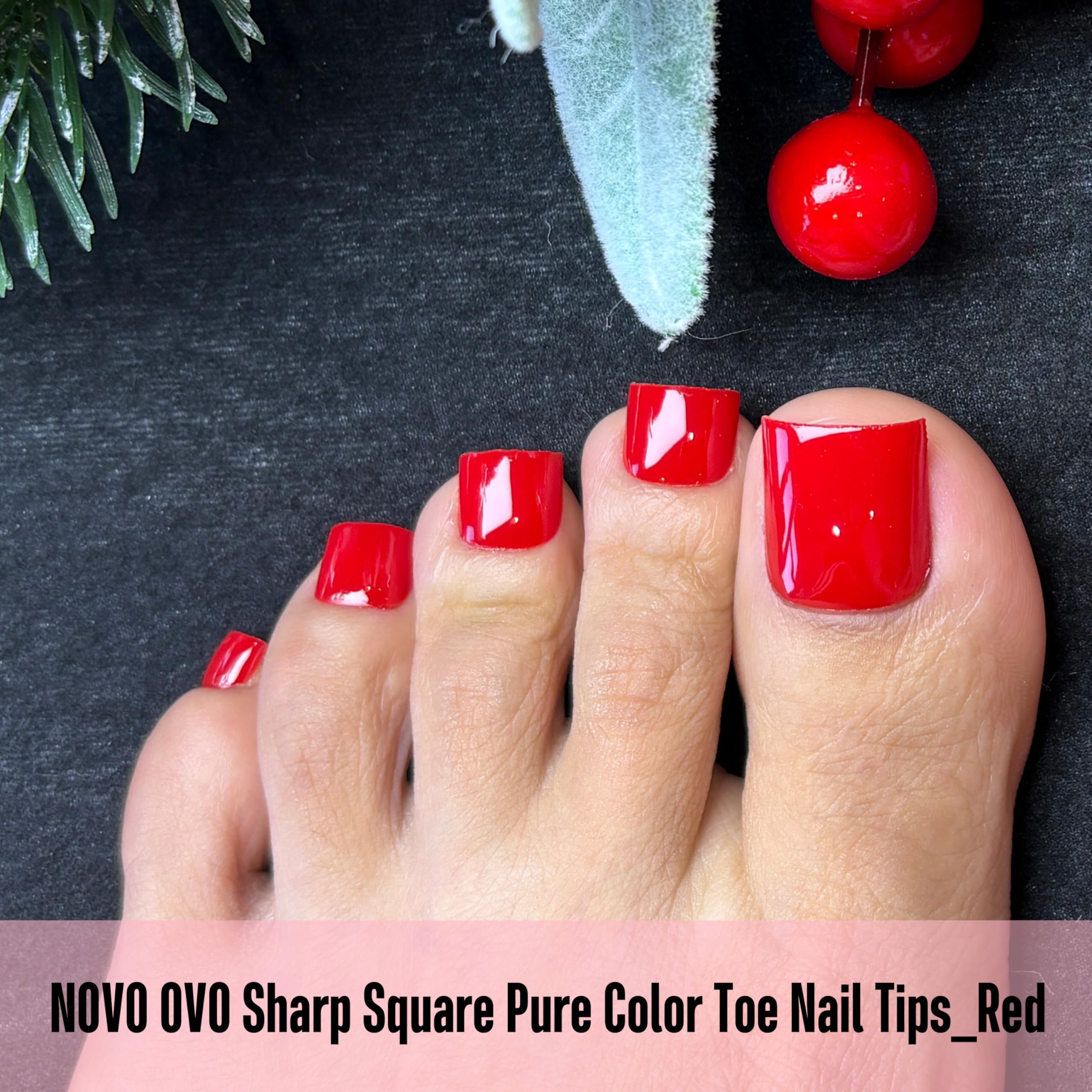 NOVO OVO Red Toe Nail Tips Square soft gel material for comfortable wear