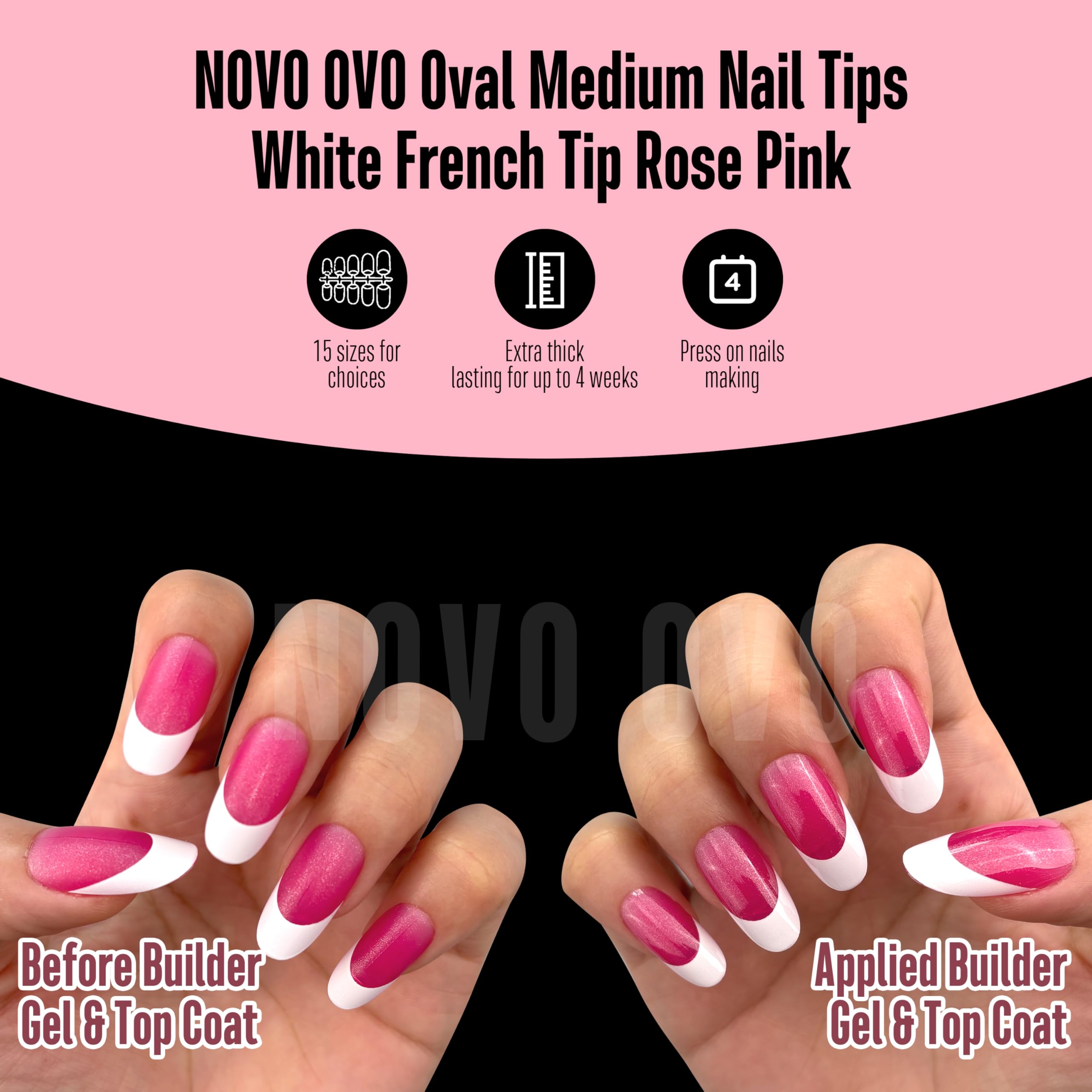 NOVO OVO thumb tips in round-square shape with rose pink finish for smooth edge