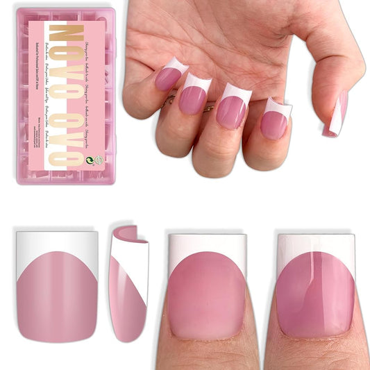 NOVO OVO short sharp square berry pink nail tips for quick salon-ready press-ons