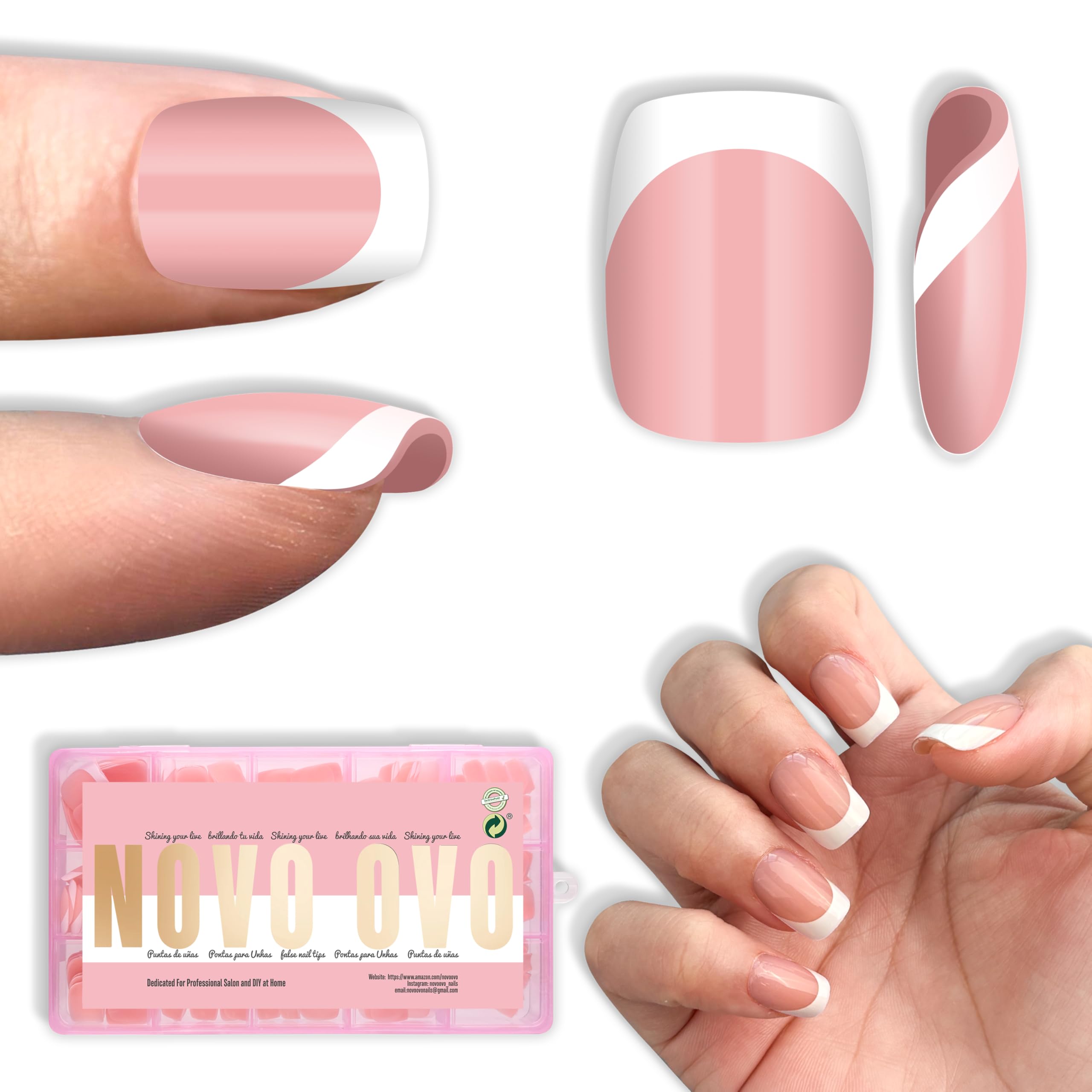 NOVO OVO short square round French tip nails in Baby Pink for quick at-home manicures