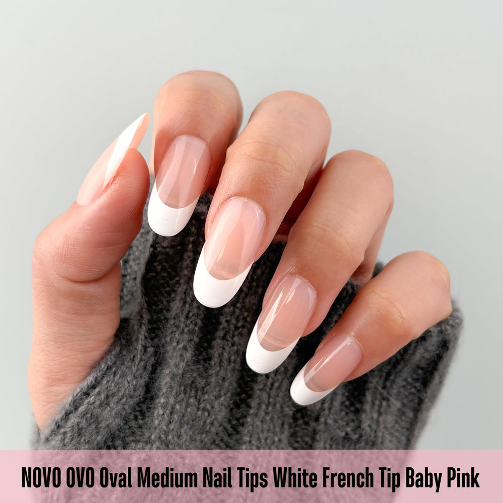 Novo OVO soft gel nail tips closeup show 15 sizes for versatile fit.
