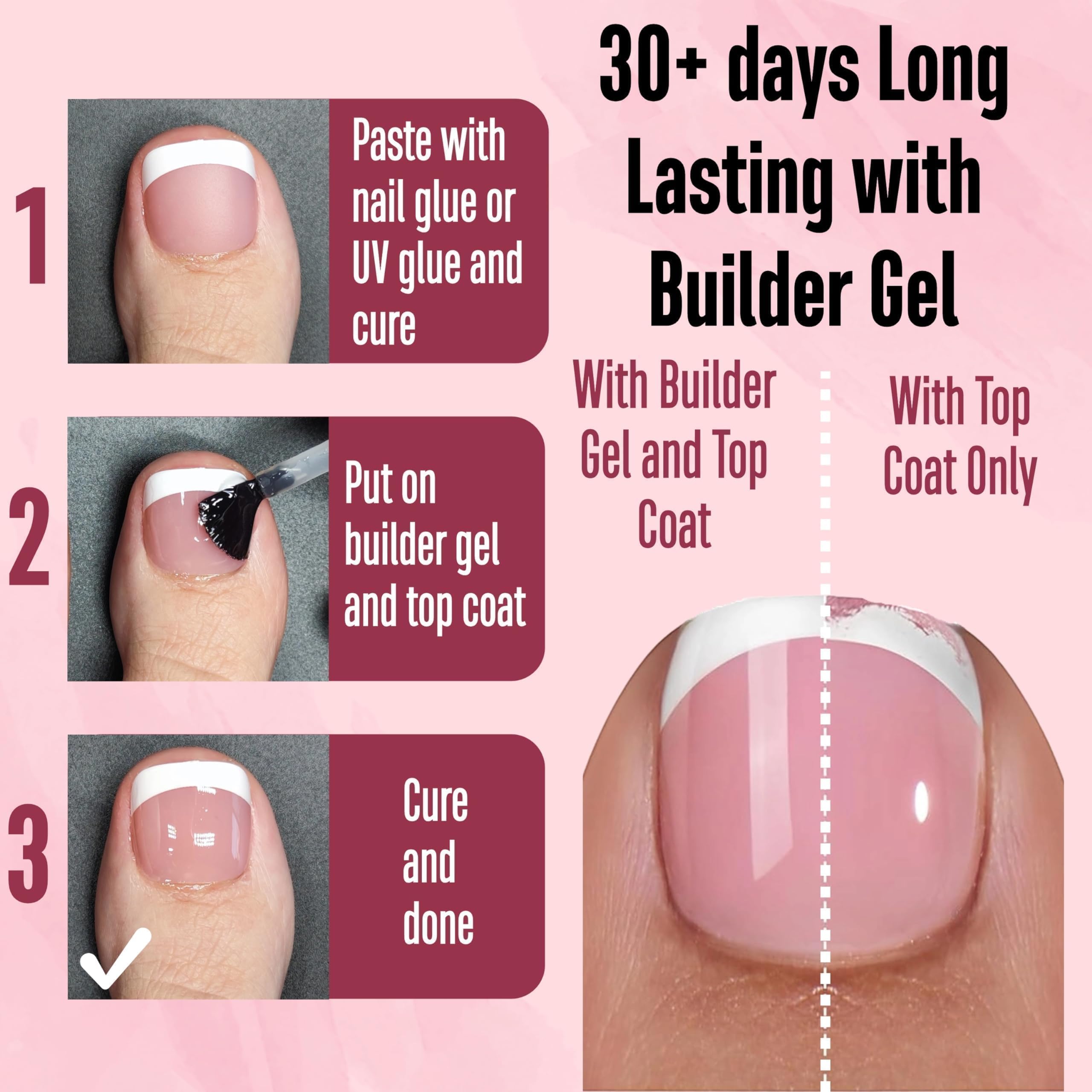 NOVO OVO soft gel toenail extensions showing pre applied primer and base coat
