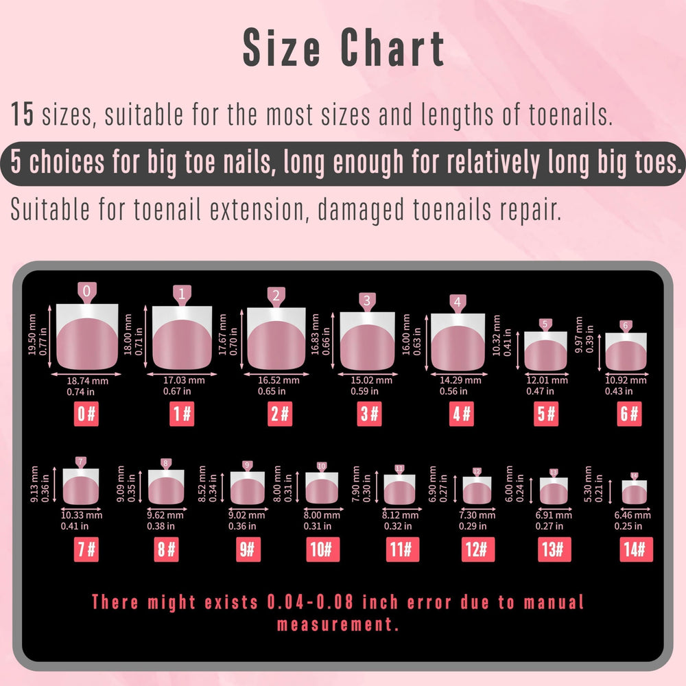 Broad 15-size range in NOVO OVO toe tips for diverse toes