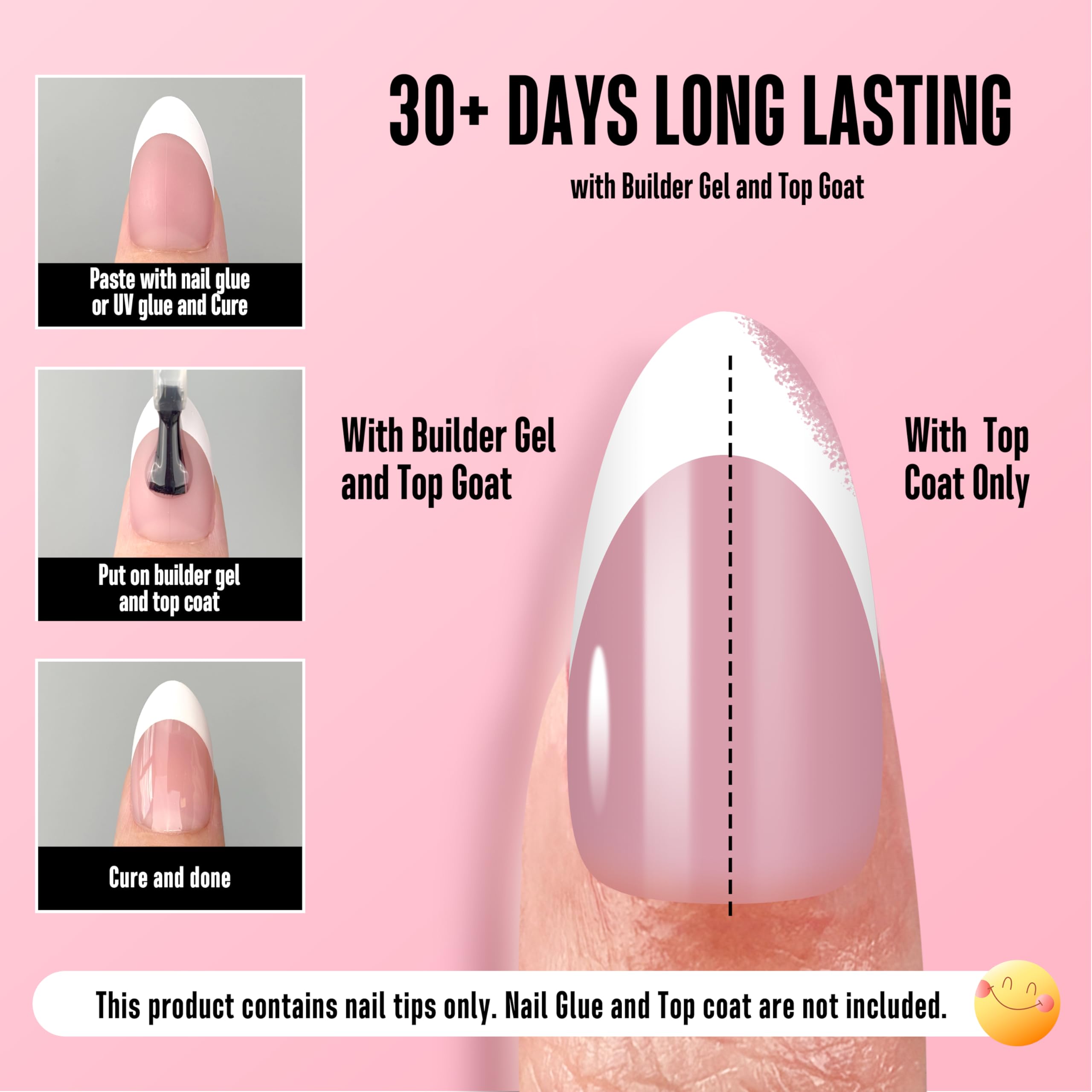 NOVO OVO white French tip almond nail tips berry pink includes multiple shapes for customization.