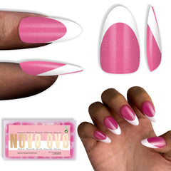 NOVO OVO white French tip almond nails pack ready for quick salon-grade manicure