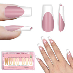 NOVO OVO white French tip coffin nails in berry pink for quick at‑home manicure