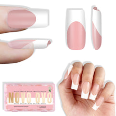 NOVO OVO white French tip square nails in baby pink provide quick salon-style results