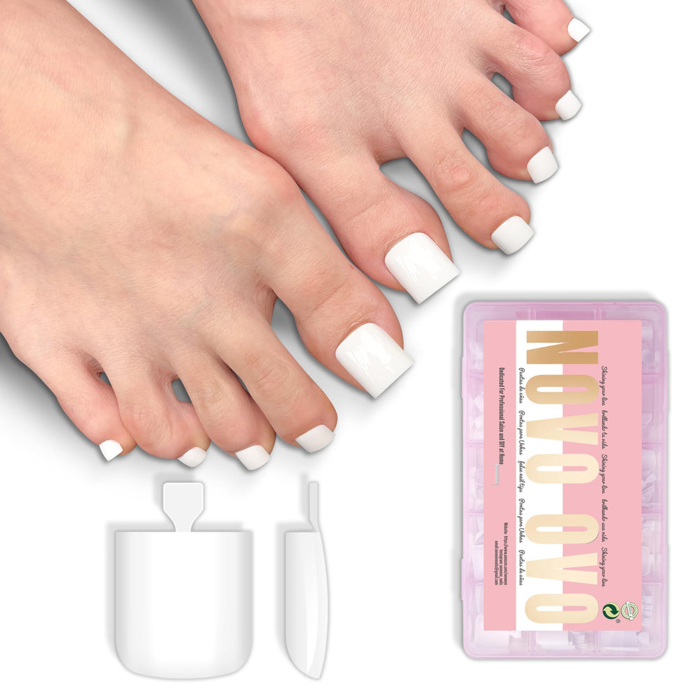 NOVO OVO White square toe nail tips for at-home pedicures with a milky finish to enhance tan