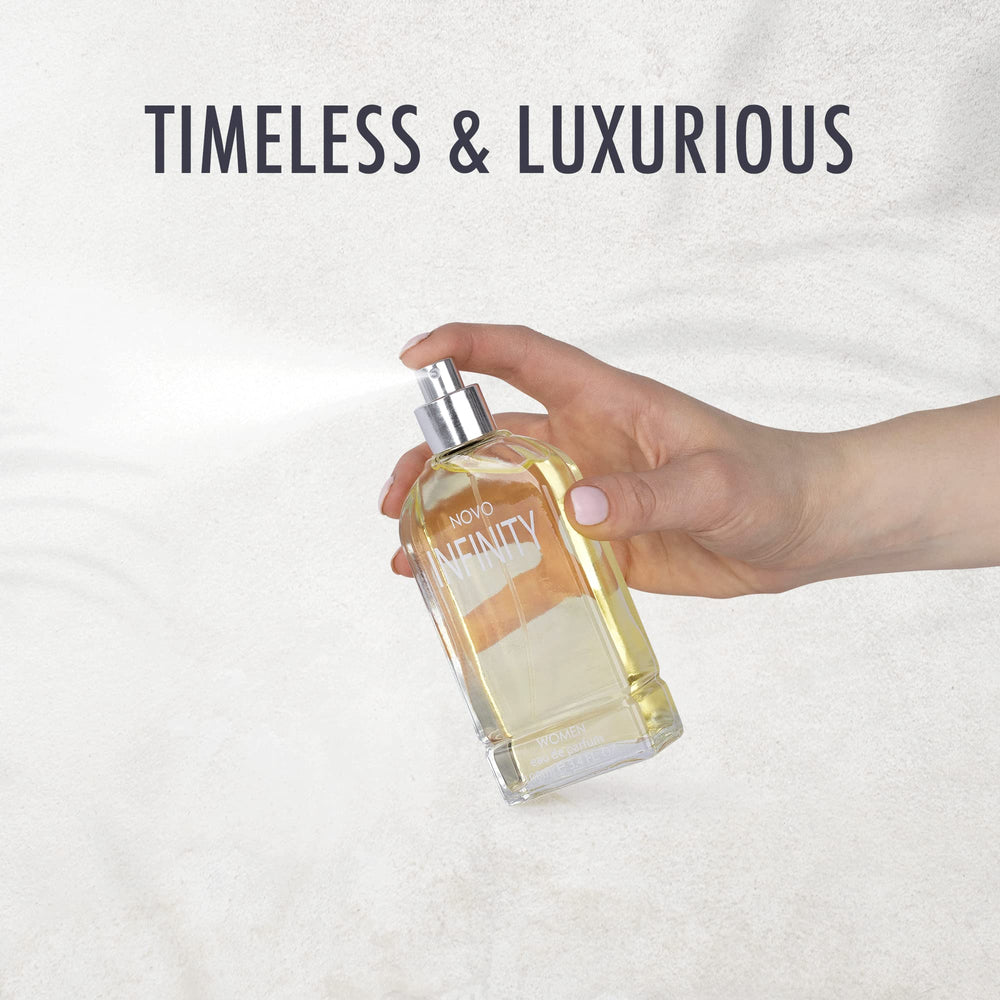 NovoGlow Infinity bottle beside fresh florals in soft lighting