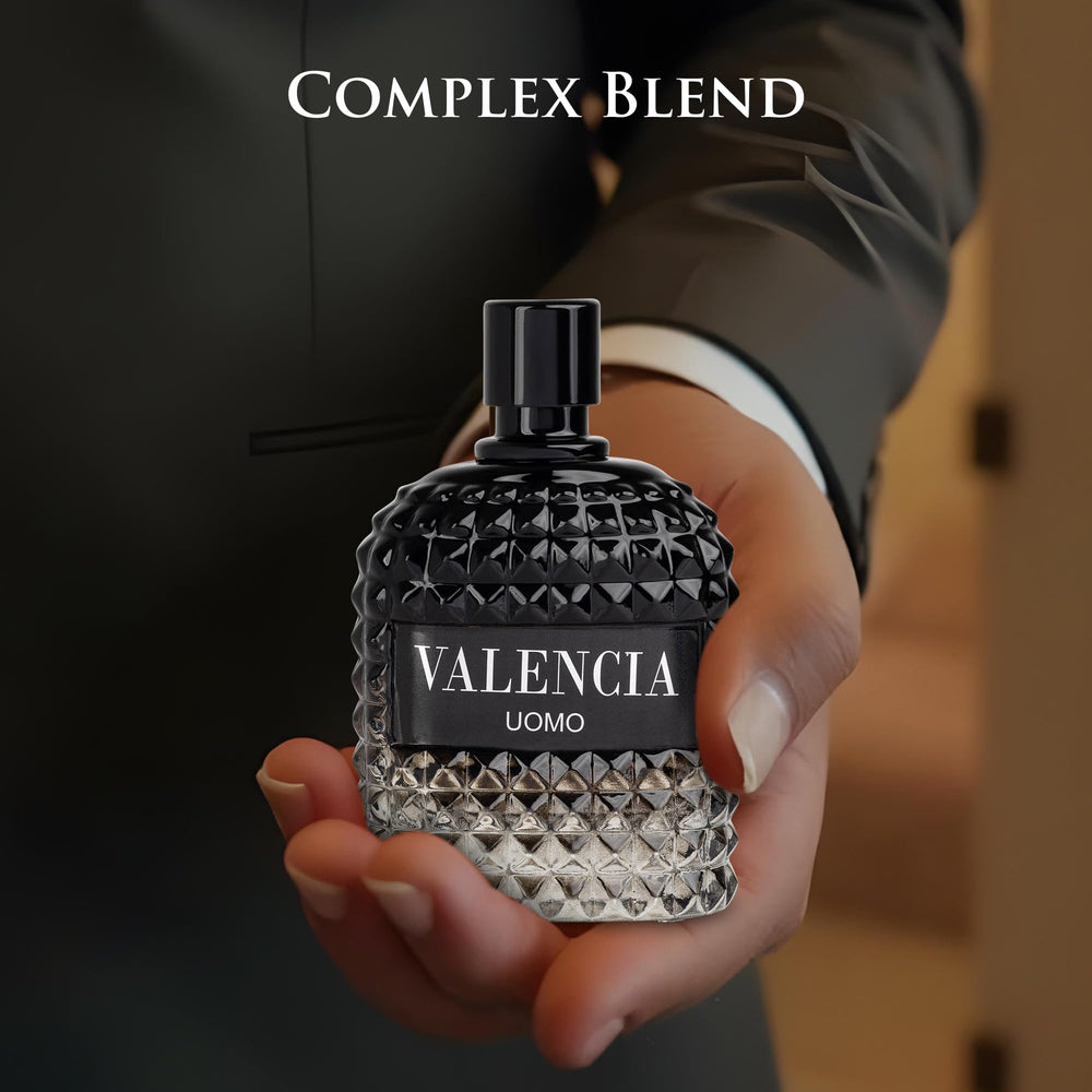 NovoGlow Valencia UOMO on model conveys versatile scent for day and night use.