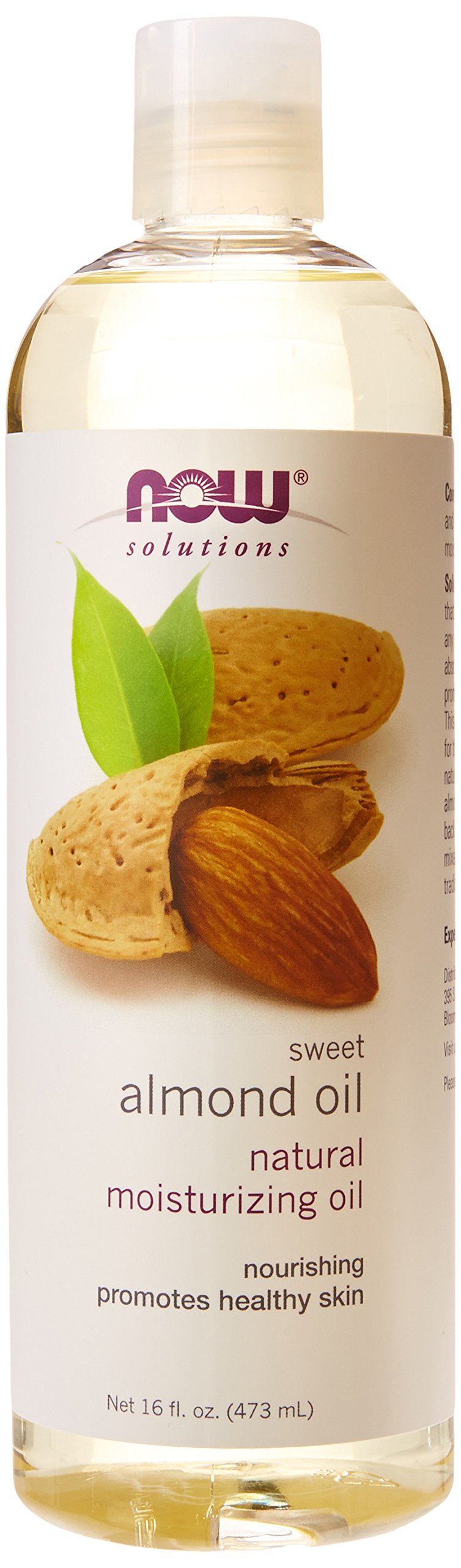 Now Foods almond oil bottle, 16oz, for skin hydration and light massage.