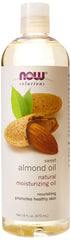 Now Foods almond oil bottle, 16oz, for skin hydration and light massage.
