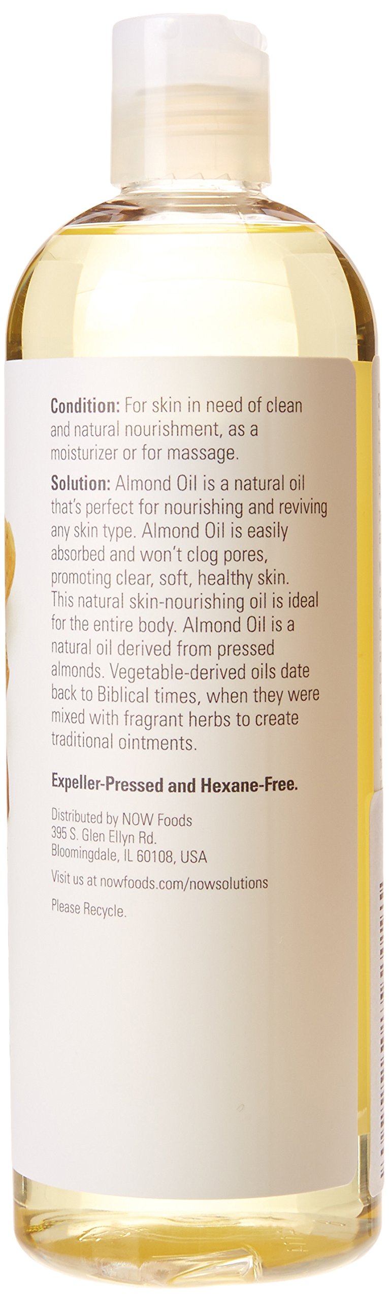 Now Foods almond oil being applied to skin for nourishing moisture.