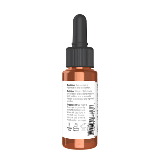 NOW Foods E-Oil tocopherol and olive oil ingredient close-up for conditioning