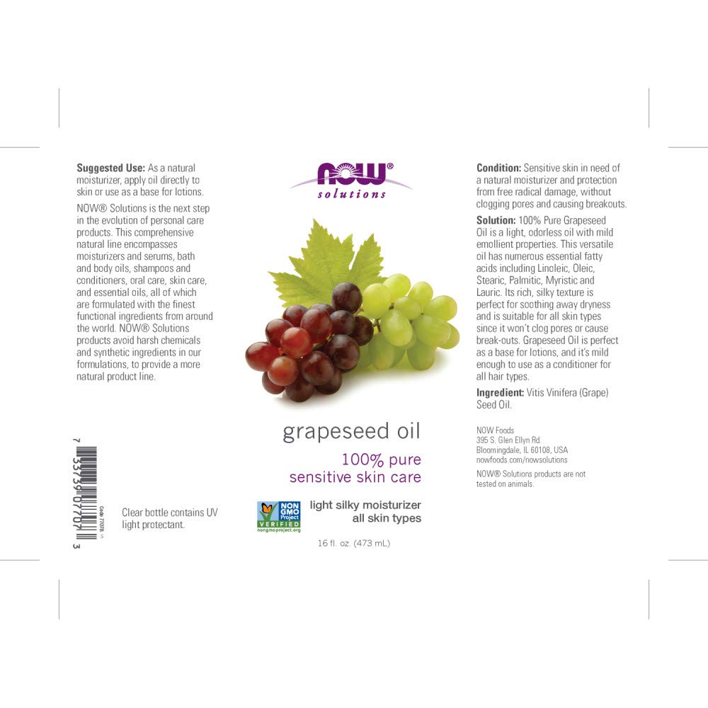 NOW Foods Grape Seed Oil pour bottle ready for easy application