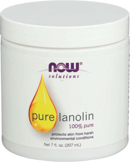 NOW Foods Pure Lanolin 7 oz jar closeup showing rich moisture for dry skin