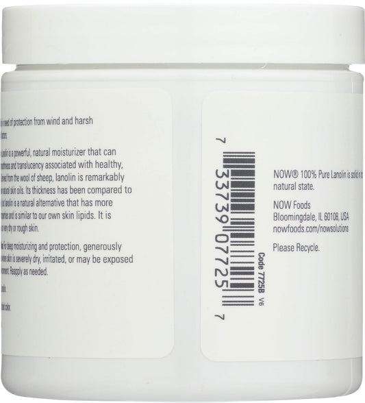 NOW Foods Pure Lanolin jar texture swatch highlighting thick moisturizing feel