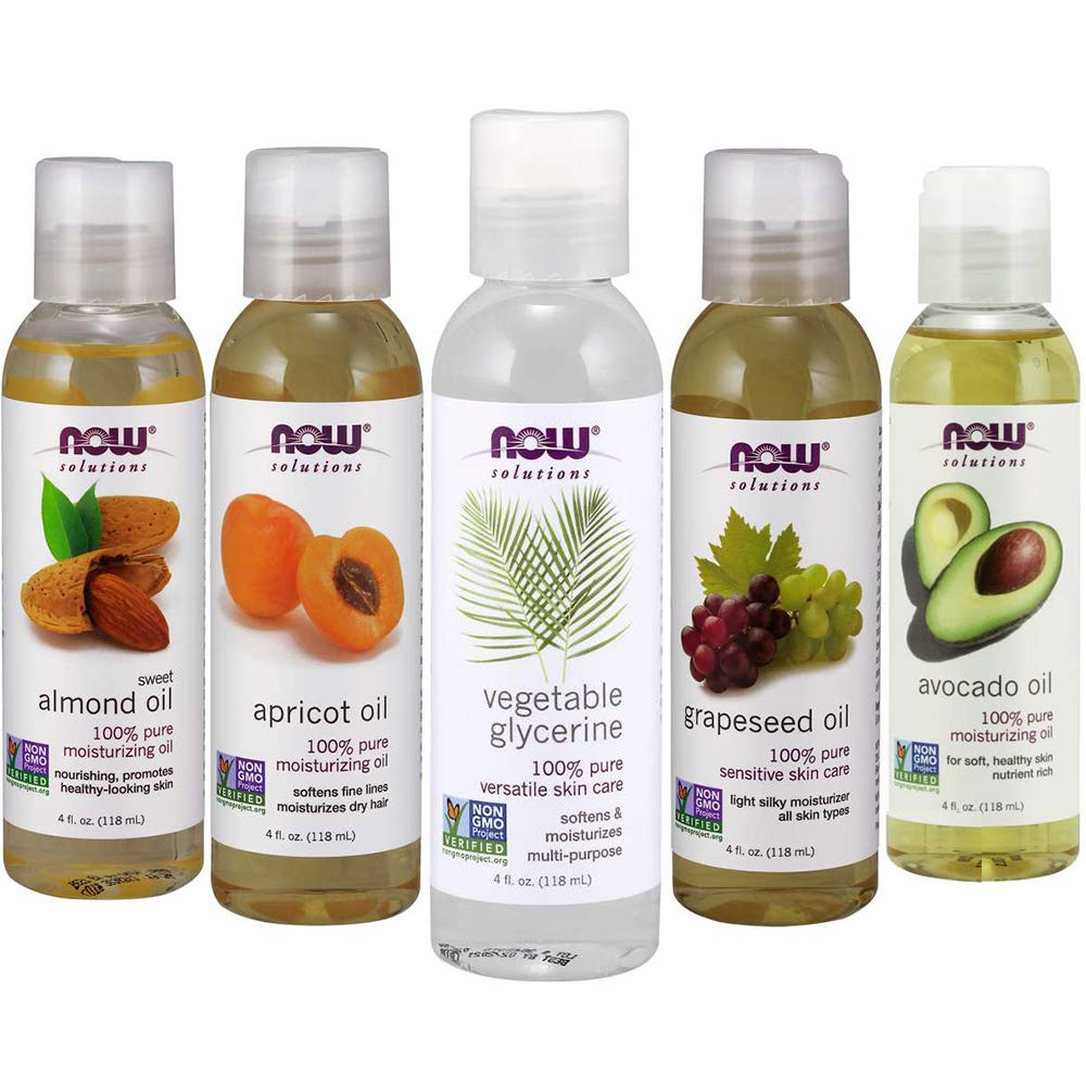 NOW Foods almond oil bottle for lightweight skin hydration and hair nourishment