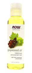 NOW Grape Seed Oil pour action, smooth texture for quick skincare routines.