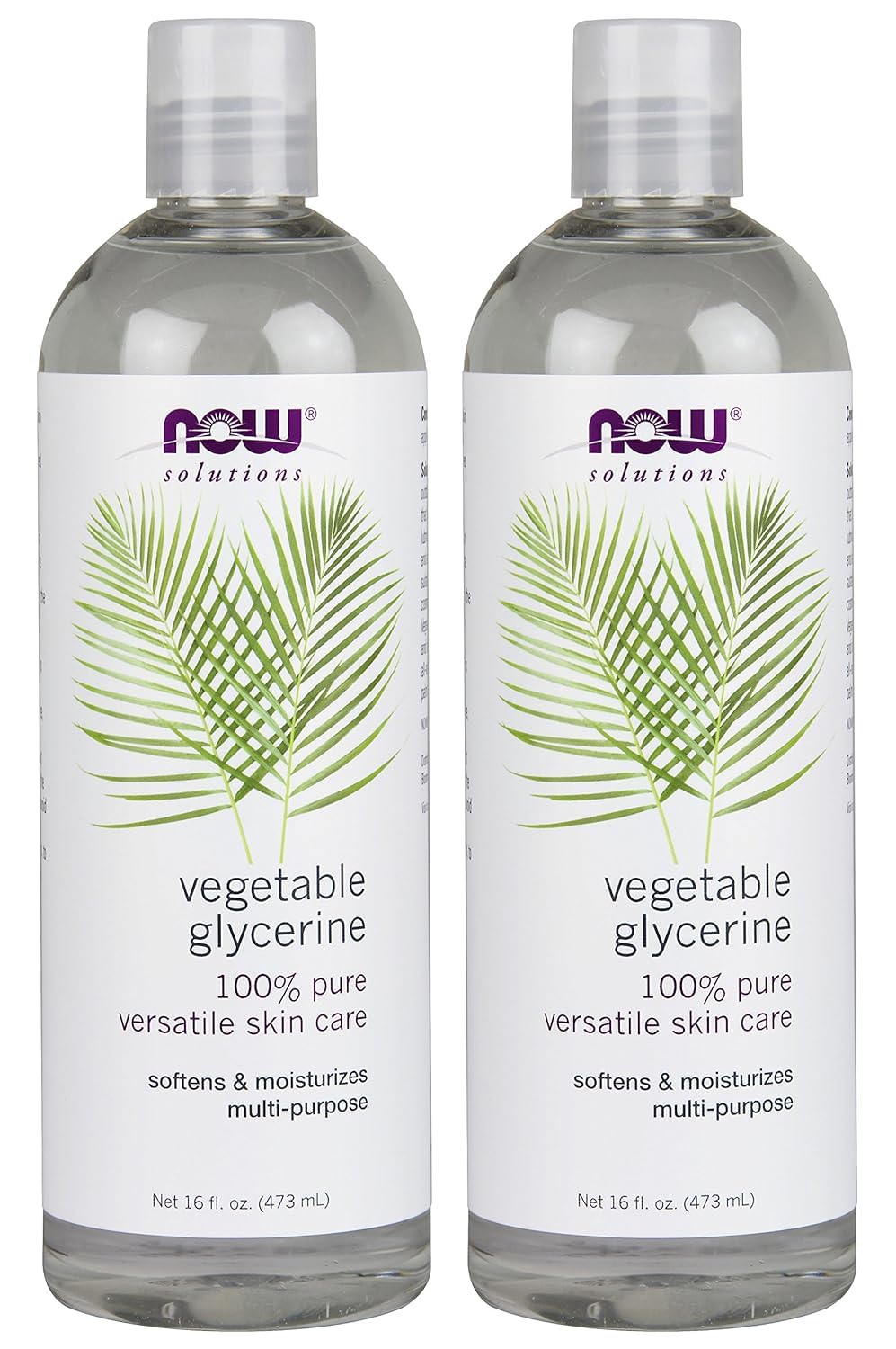 NOW Solutions Vegetable Glycerine bottle front shows a pure moisturizer suitable for skin care