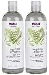 NOW Solutions Vegetable Glycerine bottle label highlights hypoallergenic, water-soluble formula