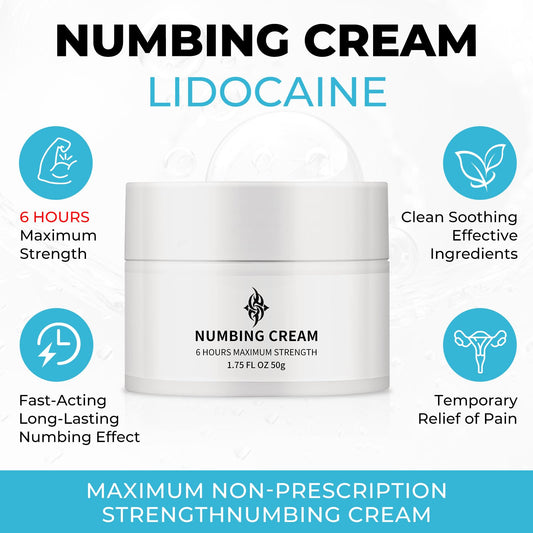 Close-up of Noxdav Numbing Cream Extra Strength label showing up to 6 hours benefit.