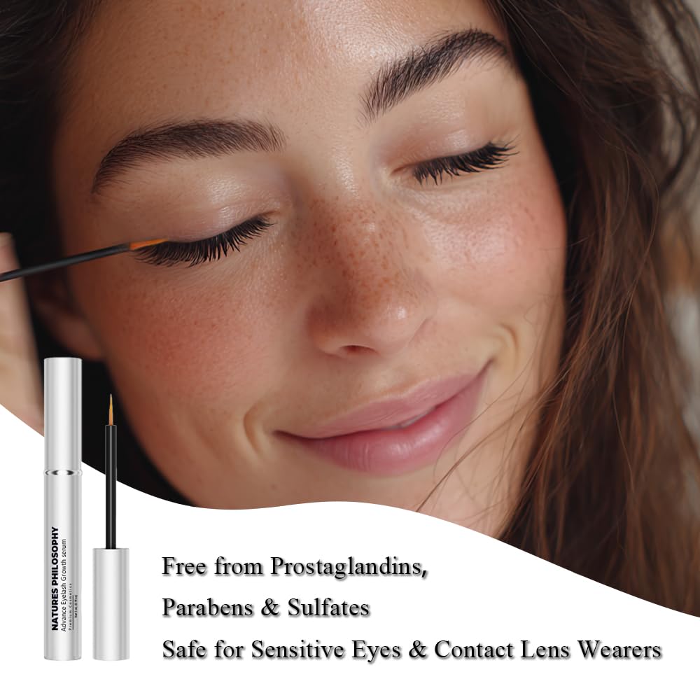 NP NATURES PHILOSOPHY eyelash serum wand close-up showing gentle formula for sensitive eyes