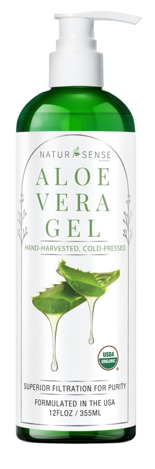 NaturSense Aloe Gel bottle highlights USDA organic purity for deep hydration.