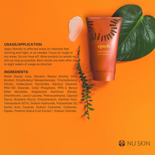 Nu Skin Epoch Sole Solution application on feet shows smooth hydration and fast absorption.