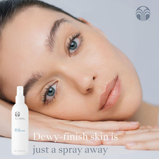 Nu Skin NaPCA Moisture Mist spray action for quick refresh of skin and hair.