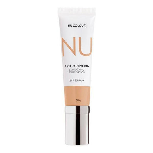 Nu Skin Nu Colour Bioadaptive BB+ Foundation in Medium Ochre 3.2 — bottle close-up with lightweight hydration.