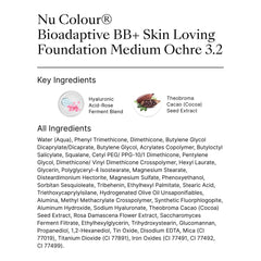 Nu Skin Nu Colour Bioadaptive BB+ Foundation in Medium Ochre 3.2 — swirled texture on skin for natural glow.