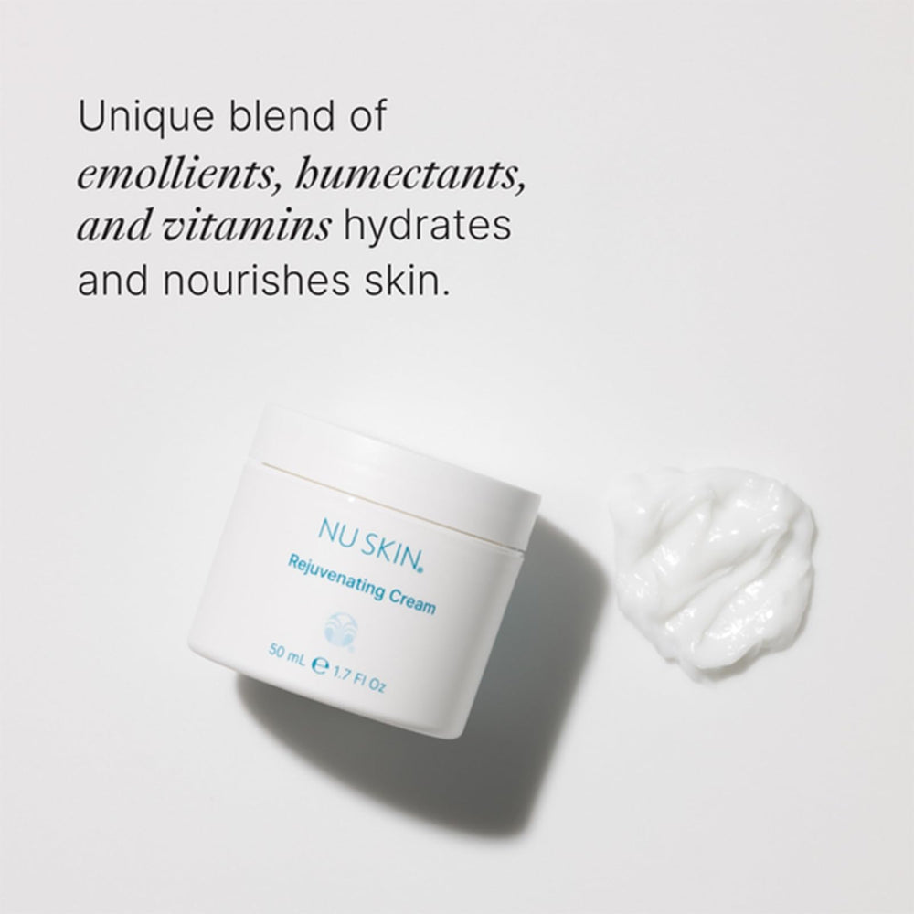 Application of Nu Skin Rejuvenating Cream on the palm showing easy daily use