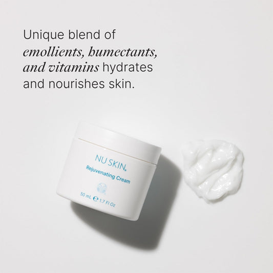 Texture close-up of Nu Skin Rejuvenating Cream highlighting silky finish