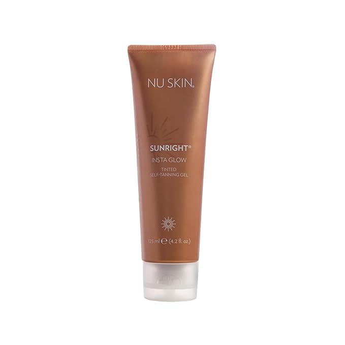 Nu Skin Sunright Insta Glow self-tanner gel bottle with streak-free bronze finish