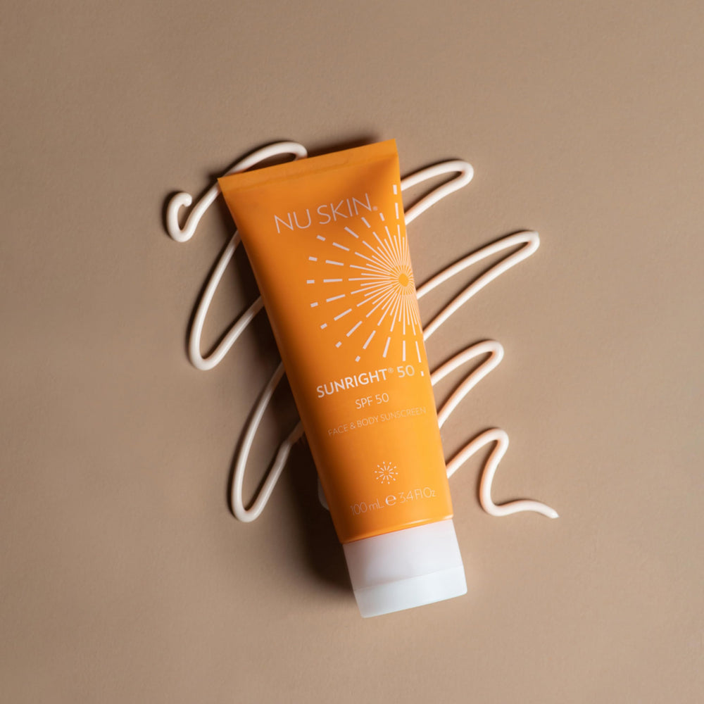 Close-up of Nu Skin Sunright SPF 50 packaging for easy use