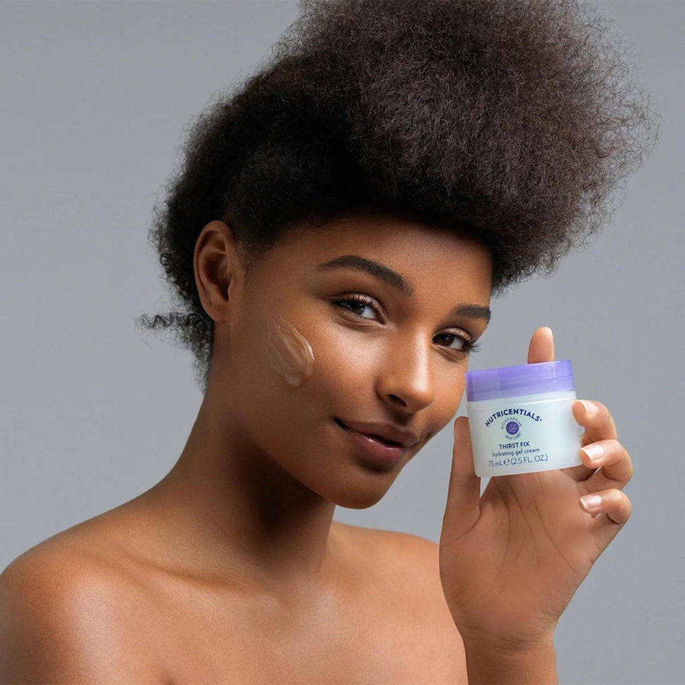 Nu Skin ThirstFix oil-free formula shown for a clean, non-greasy finish.
