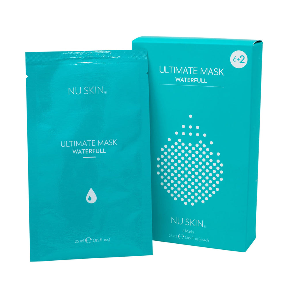 Nu Skin Ultimate Mask Waterfull bottle close-up for refreshing hydration.