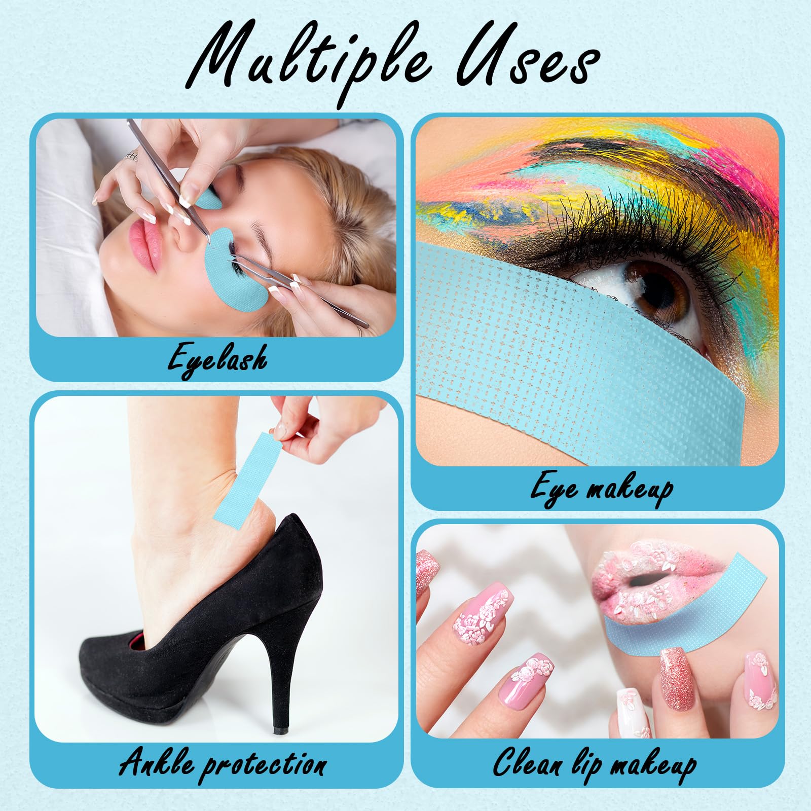 Nuanchu lash tape blue roll can be cut or shaped for a custom fit.