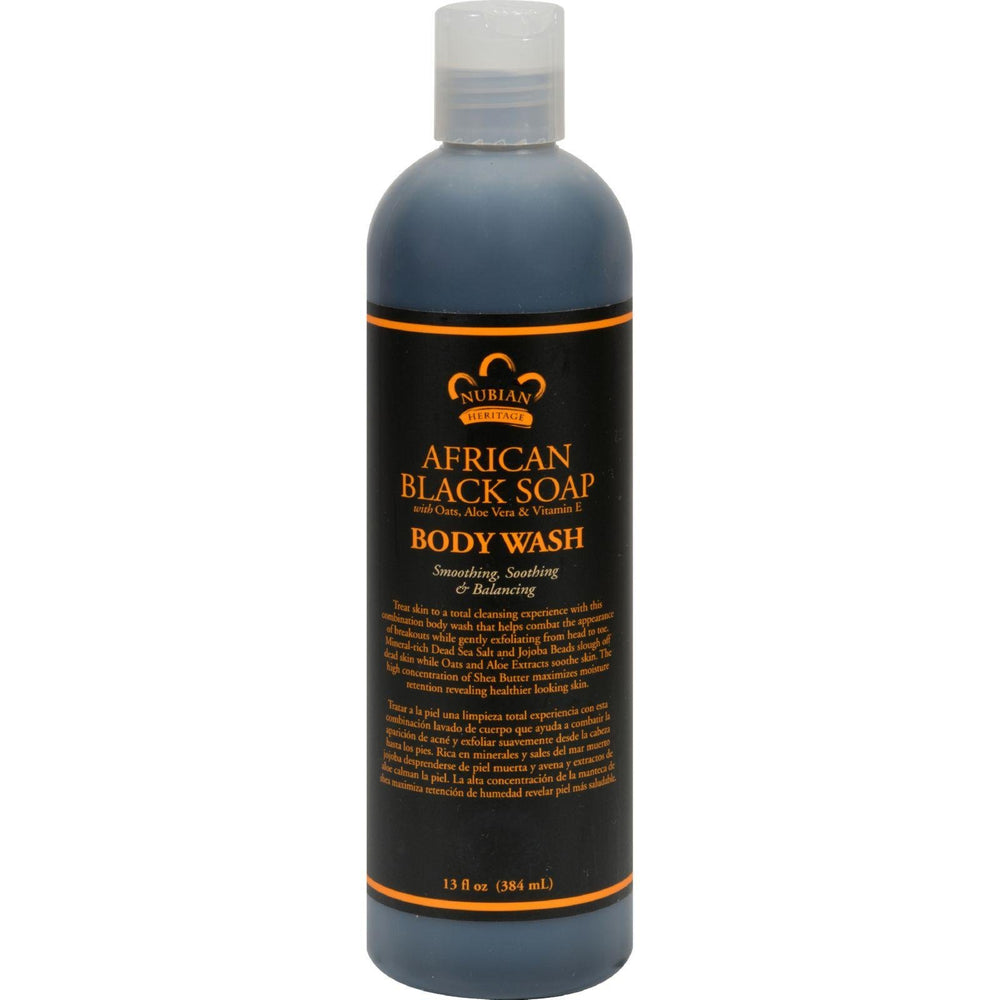 Nubian Heritage African Black Body Wash pack bottle, natural cleansing for soft skin.