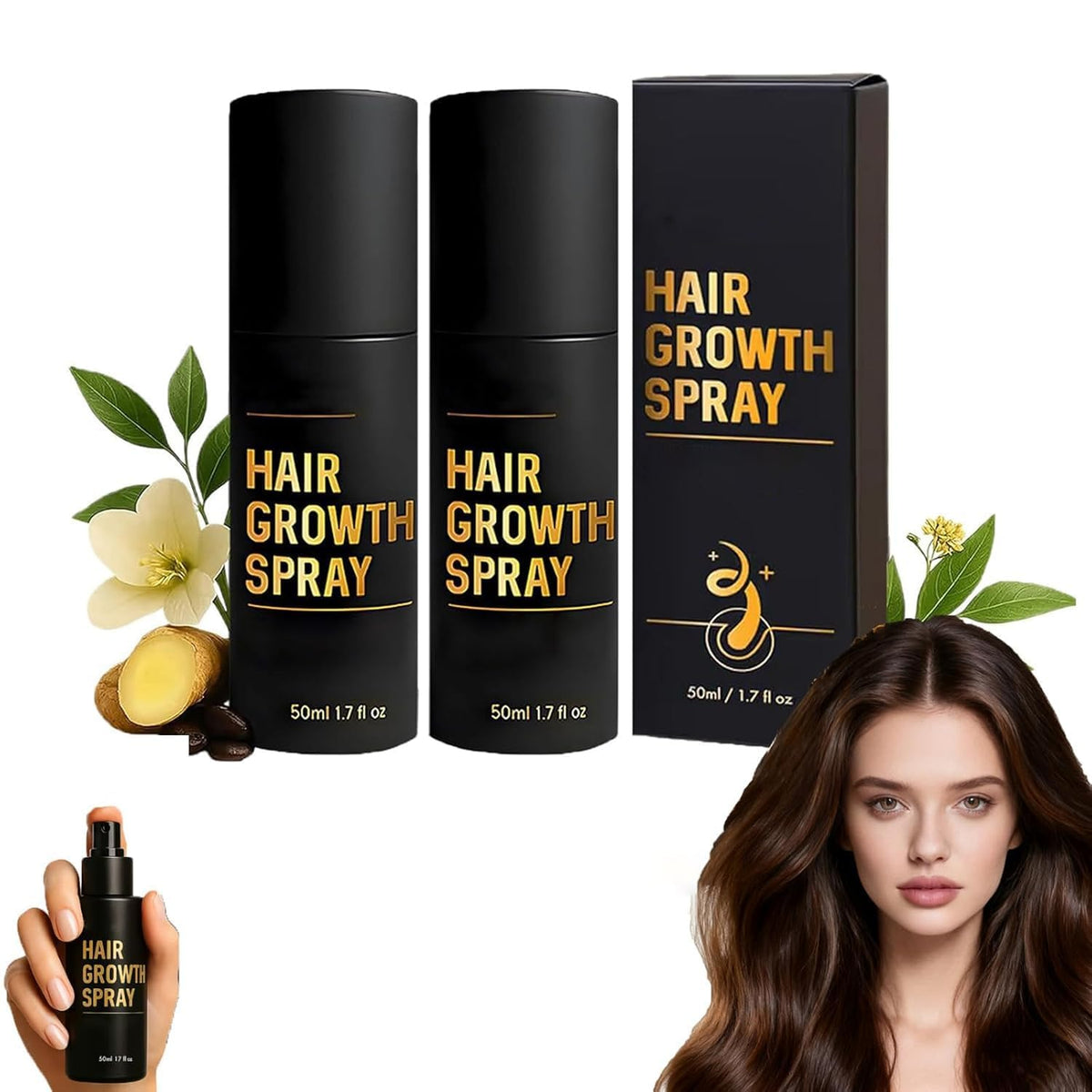 Nuckhuce hair growth spray bottle shows sleek packaging for fuller-looking hair