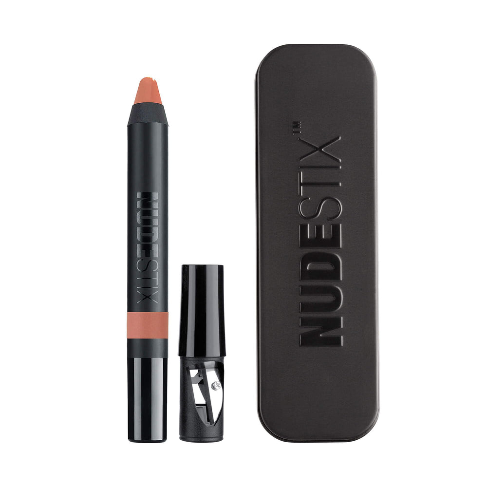 Nudestix Gel Color Lip + Cheek Balm Ally on lips delivering hydrating, glossy color.