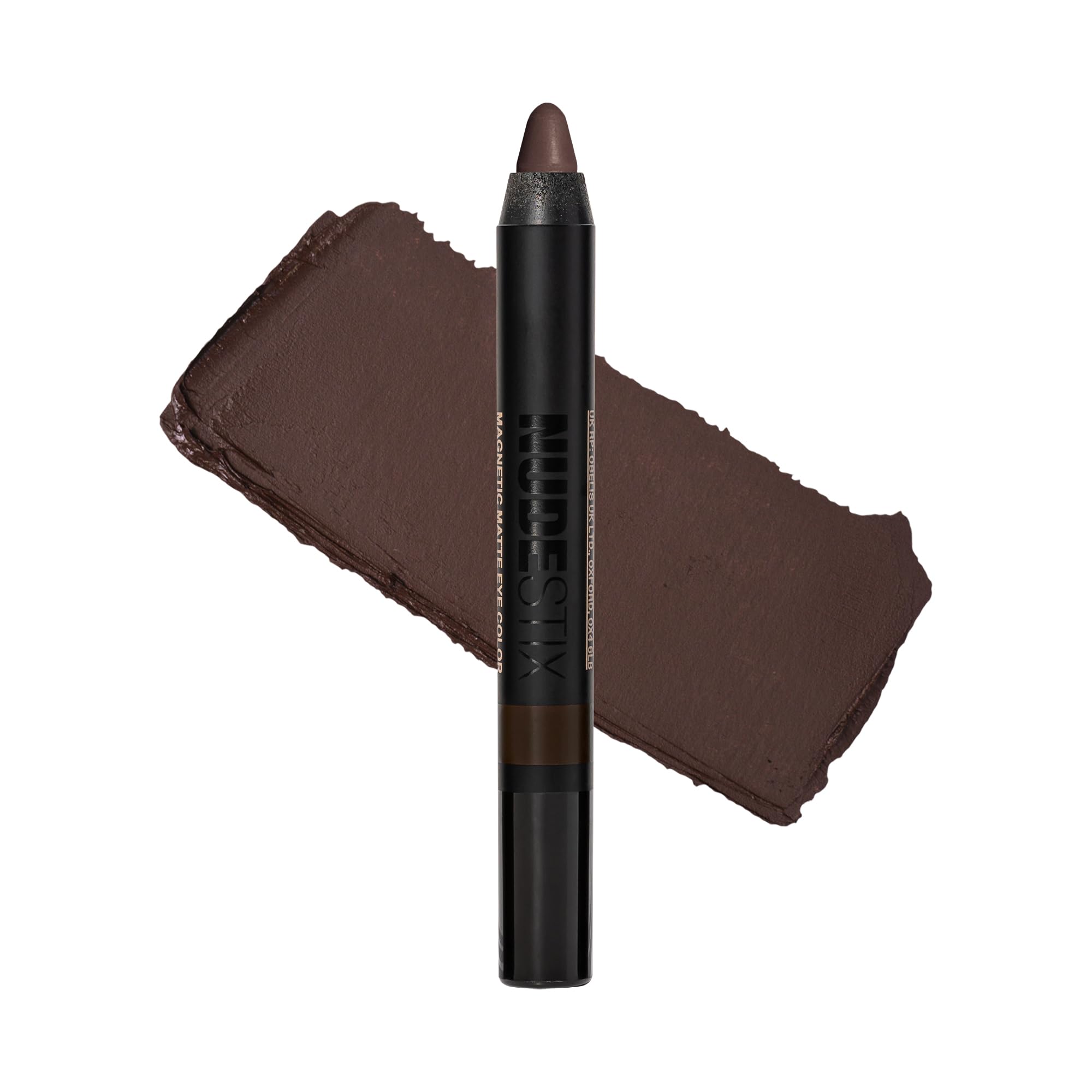 Nudestix Magnetic Eye Color Cocoa pencil close-up shows creamy, blendable texture.