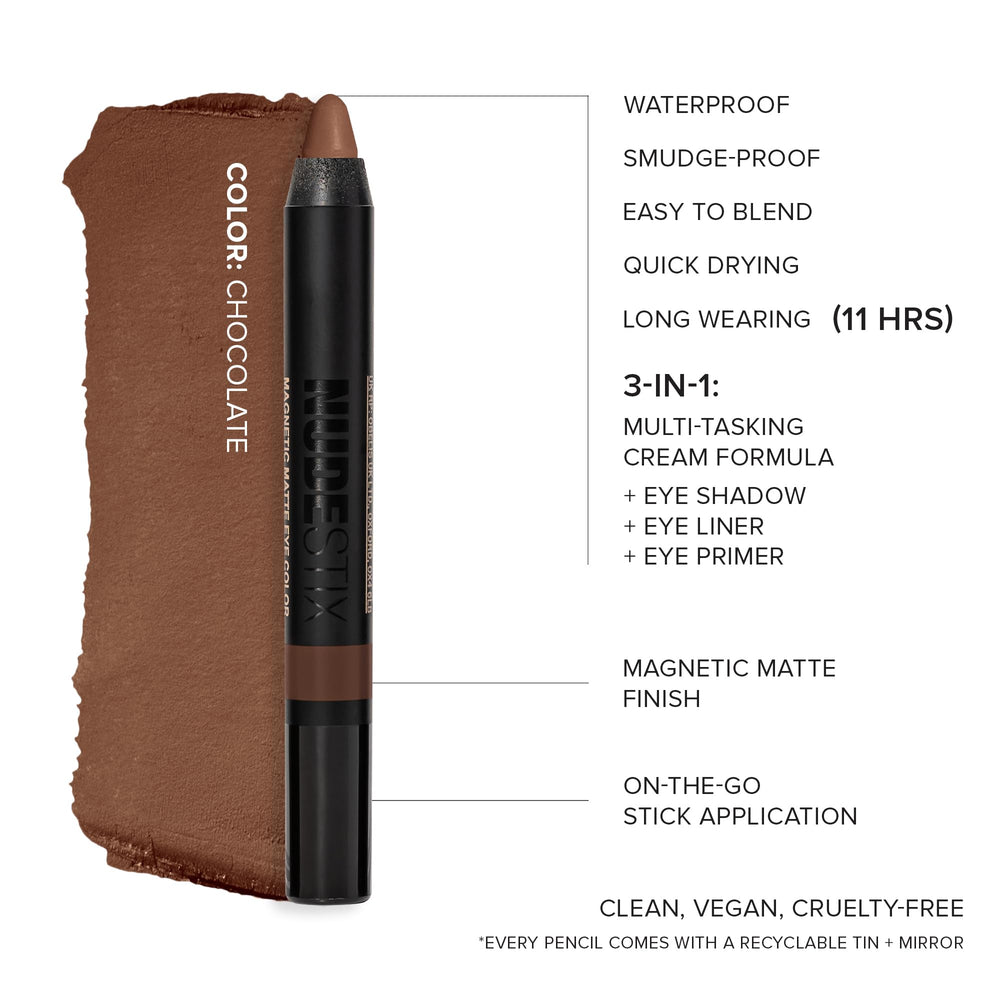 Nudestix Magnetic Matte Eye Color Chocolate primer-base shows multi-use prep for lids