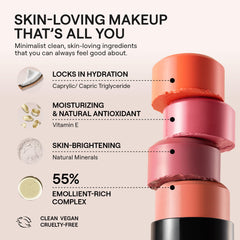 Nudestix Nudies Bloom lip application shows glossy, dewy finish