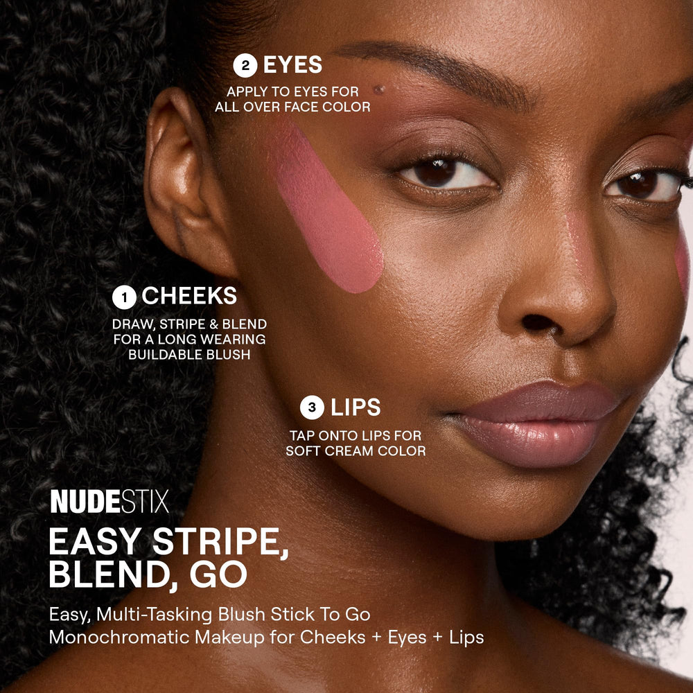 Nudestix Nudies Bloom lip swipe delivers glossy color on lips.