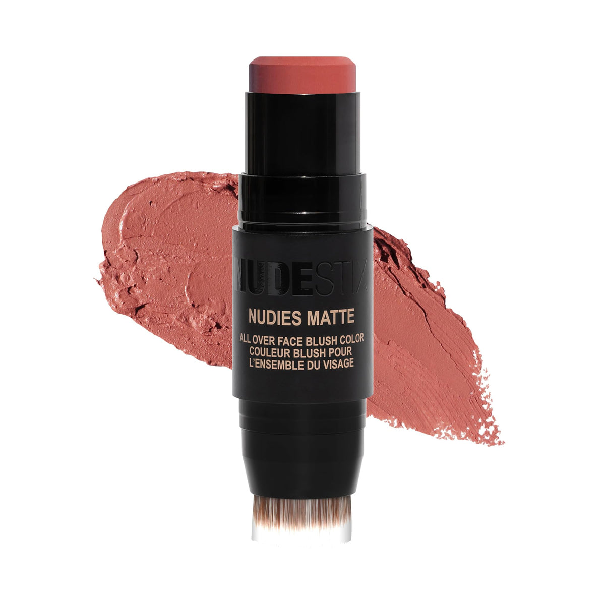 Nudestix Nudies Blush Stick Body Language tin with built-in brush for on-the-go color.
