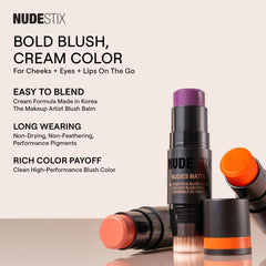 Nudestix Nudies Blush Stick travel-friendly tin highlights portability.